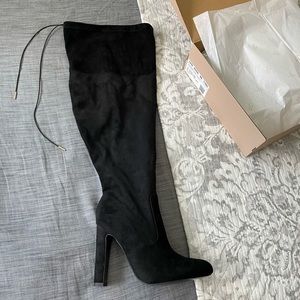 JustFab Thigh High Jesyna Black Heeled Boots Size 8 Wide